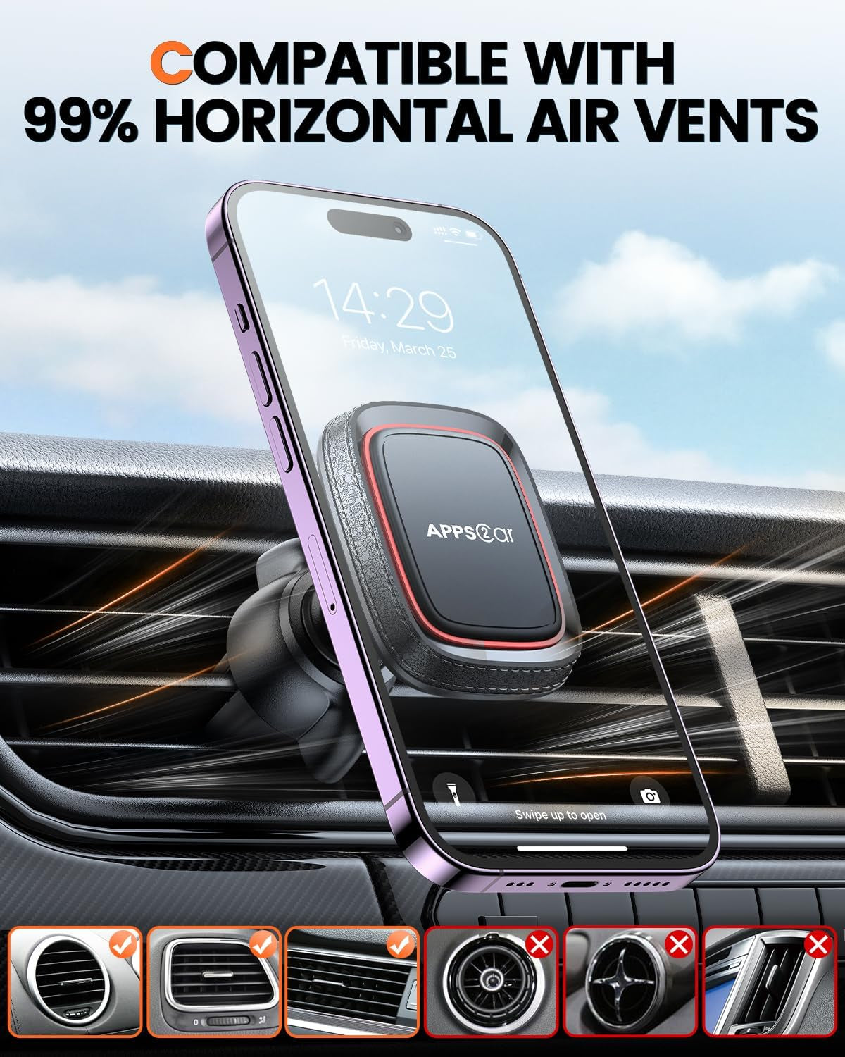 Ultimate 2 Pack Magnetic Phone Car Mount - Secure, Adjustable Air Vent Holder with 6 Strong Magnets for All Smartphones